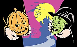 万圣节面具女巫复古灯