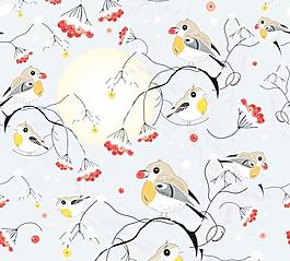 冬季觅食鸟类插画矢量素材