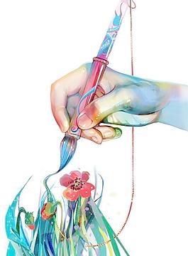 在绘制矢量素材的手