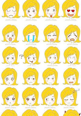 可爱的女孩表达头像矢量素材