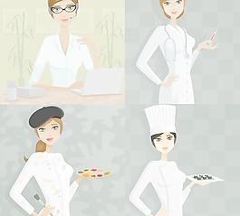 4种不同职业的现代女性插画矢量材料