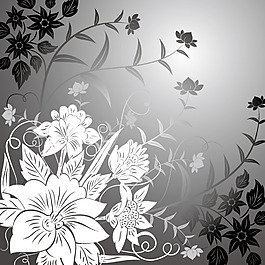 潮流银色渐变背景花卉线描矢量素材