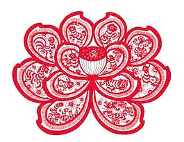十二生肖剪纸的花朵矢量素材