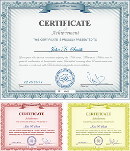 黄色蓝色红色证书