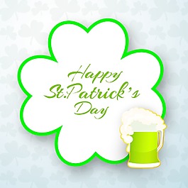 快乐的圣巴特里克节背景与妖精帽子上闪亮的蓝色背景