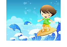 在海上冲浪的小男孩