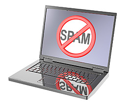 在笔记本电脑的屏幕没有垃圾邮件的标志