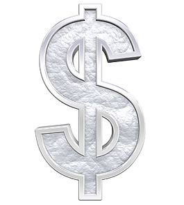 美元符号从银铸造的字母集