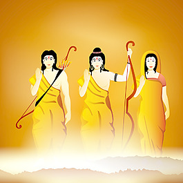 他的妻子玛塔SITA和哥哥Laxman发光背景的印度Shri Rama插图