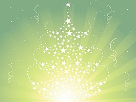 射线背景的闪烁星星图案的圣诞树