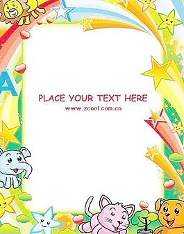 可爱的色彩鲜艳的动物图片框架向量