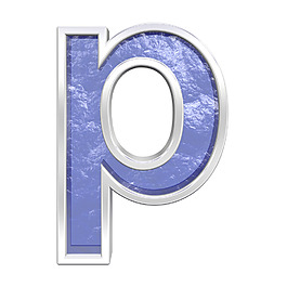 一个小写字母的字符集的蓝色玻璃铸造