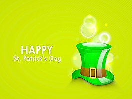 快乐的圣巴特里克节概念与妖精帽子上闪闪发光的绿色背景