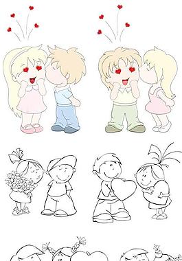 可爱的孩子们吻心形矢量素材