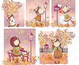 秋天的树叶主题iclickart四赛季韩国可爱女孩专辑