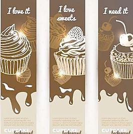 巧克力蛋糕的横幅背景矢量03