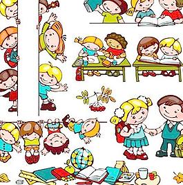 学校的孩子们可爱的卡通设计矢量图04