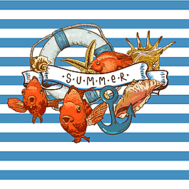 复古夏季海洋插画矢量素材