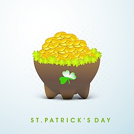 快乐的圣巴特里克节背景与妖精帽子树叶装饰的绿色背景