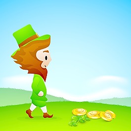 快乐的圣巴特里克节概念与妖精戴帽子的自然背景