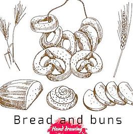 手绘面包和馒头向量