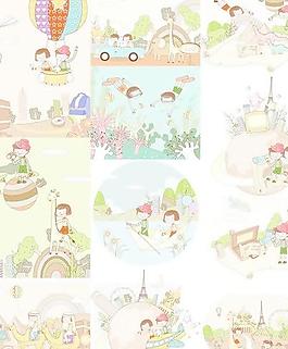 旅游主题的梦孩子画矢量素材