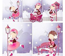 雪花的主题iclickart四赛季韩国可爱女孩的相册