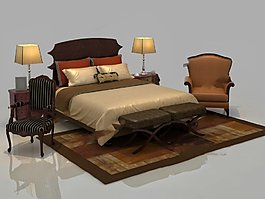 中式双人床模型