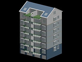 蓝灰色建筑模型