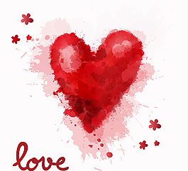 红色水彩爱心背景矢量素材