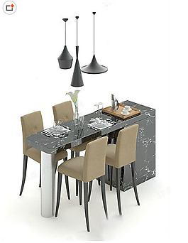 欧式风格餐桌椅模型