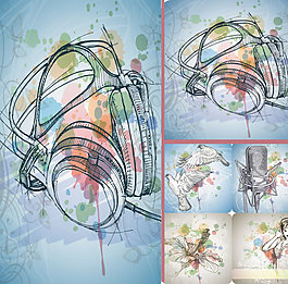 音樂主題手繪稿背景矢量圖