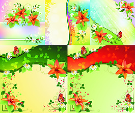 绚丽鲜花蝴蝶背景矢量图