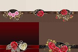 鲜花金边装饰怀旧背景矢量素材