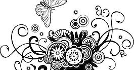 矢量黑白线条花卉背景