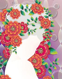 超炫抽象美女花纹矢量素材