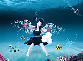 快乐的海底美少女psd素材