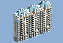 三联排十一层顶层复式住宅楼模型