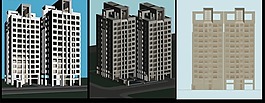 三组高层两栋住宅楼模型