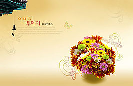 屋檐花朵花卉底纹psd素材