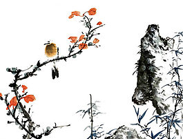 水墨国画花鸟PSD素材