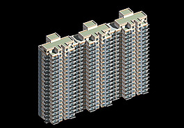 平顶高层三联排塔式住宅楼3d模型
