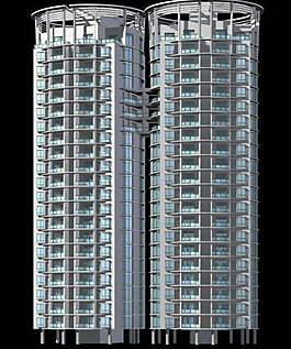 并联圆顶高层塔式住宅楼模型