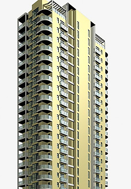 现代对称塔式高层住宅楼模型