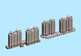 高层临街塔式商住楼群3D模型