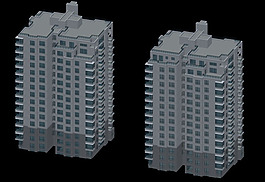 两栋并排高层塔式住宅楼建筑3D模型