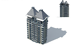 方锥顶多层塔式住宅楼建筑3D模型
