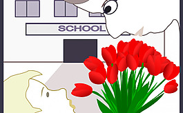 学生给老师送花的矢量插图