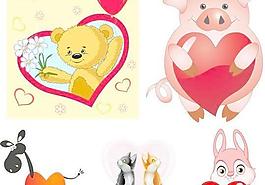 可爱的动物情人节矢量素材图片