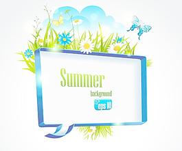 梦幻夏日绿草鲜花蝴蝶对话泡泡图片